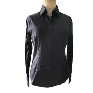 Naracamicie Top Blouse button down stretch Black Collared V Neck US size 3 Italy